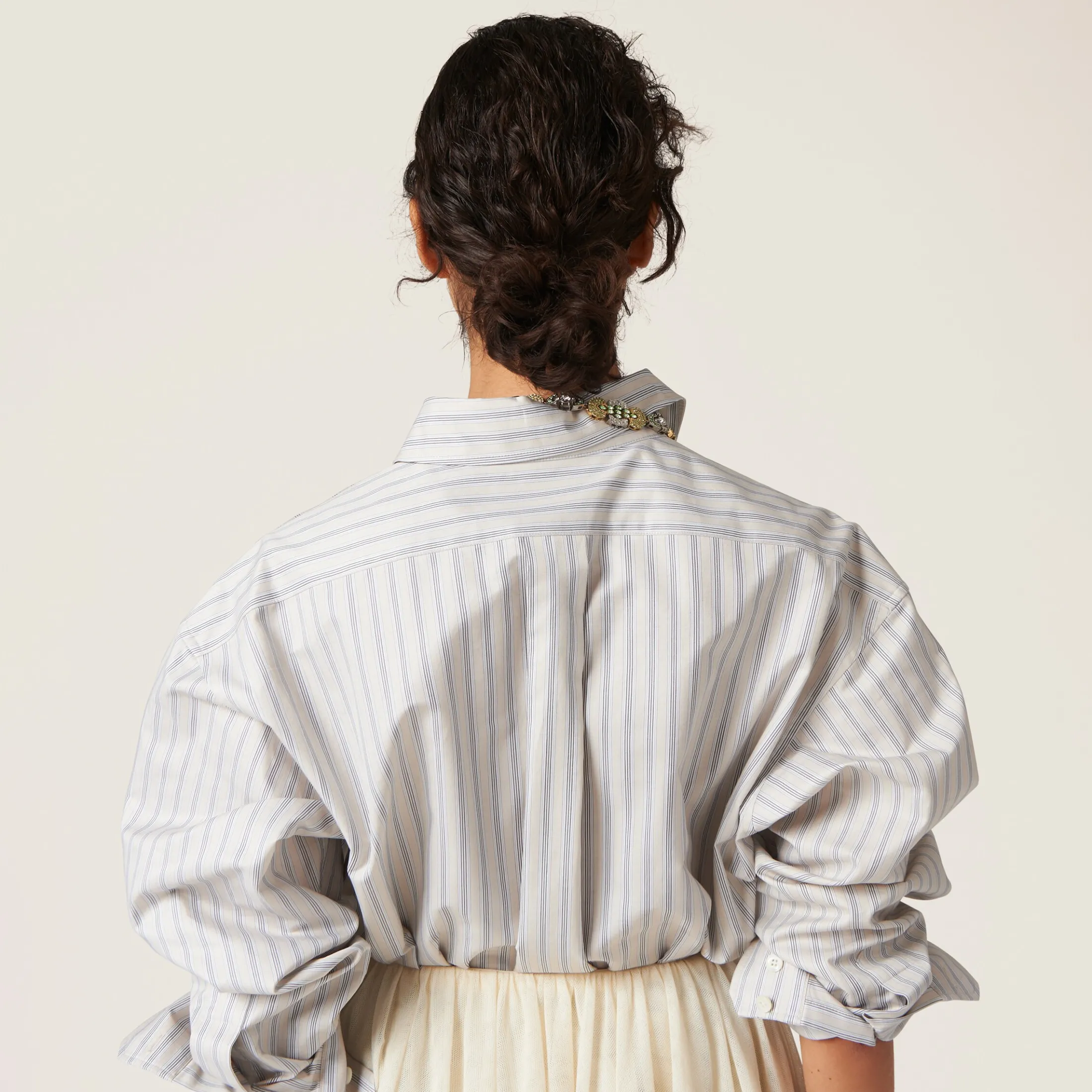 Limestone/gray Striped Cotton Shirt | Miu Miu