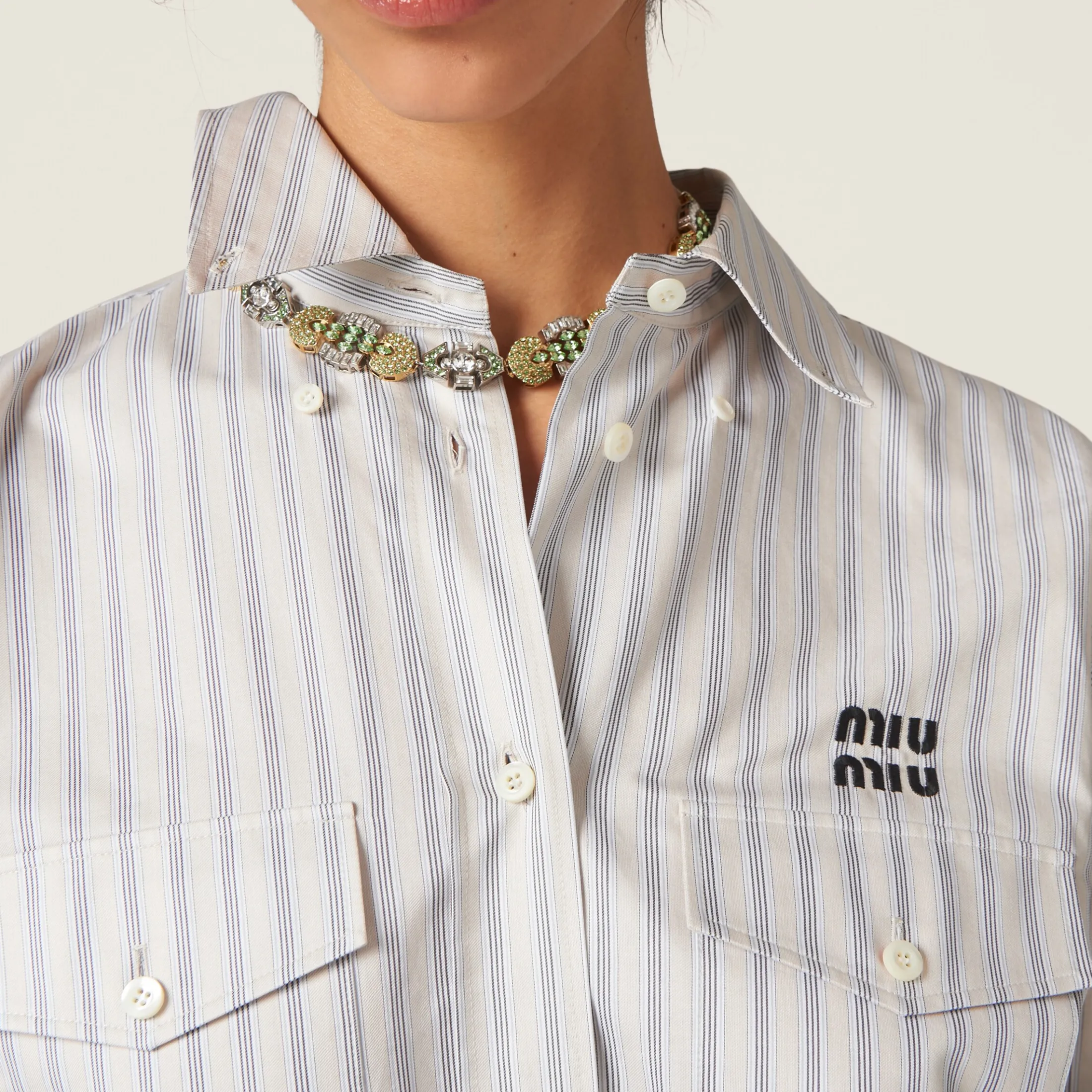 Limestone/gray Striped Cotton Shirt | Miu Miu