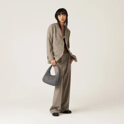 Marble Gray Wander Matelassé Nappa Leather Hobo Bag | Miu Miu