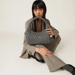 Marble Gray Wander Matelassé Nappa Leather Hobo Bag | Miu Miu
