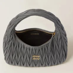 Marble Gray Wander Matelassé Nappa Leather Hobo Bag | Miu Miu