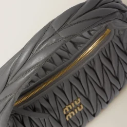 Marble Gray Wander Matelassé Nappa Leather Hobo Bag | Miu Miu