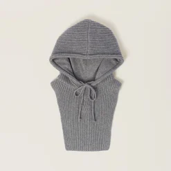 Marble Gray Wool And Cashmere Knit Hoodie Dickey | Miu Miu