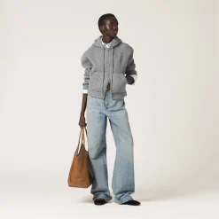 Marble Gray Wool And Cashmere Hoodie Cardigan | Miu Miu