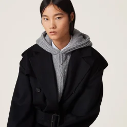 Marble Gray Wool And Cashmere Knit Hoodie Dickey | Miu Miu