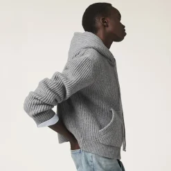 Marble Gray Wool And Cashmere Hoodie Cardigan | Miu Miu