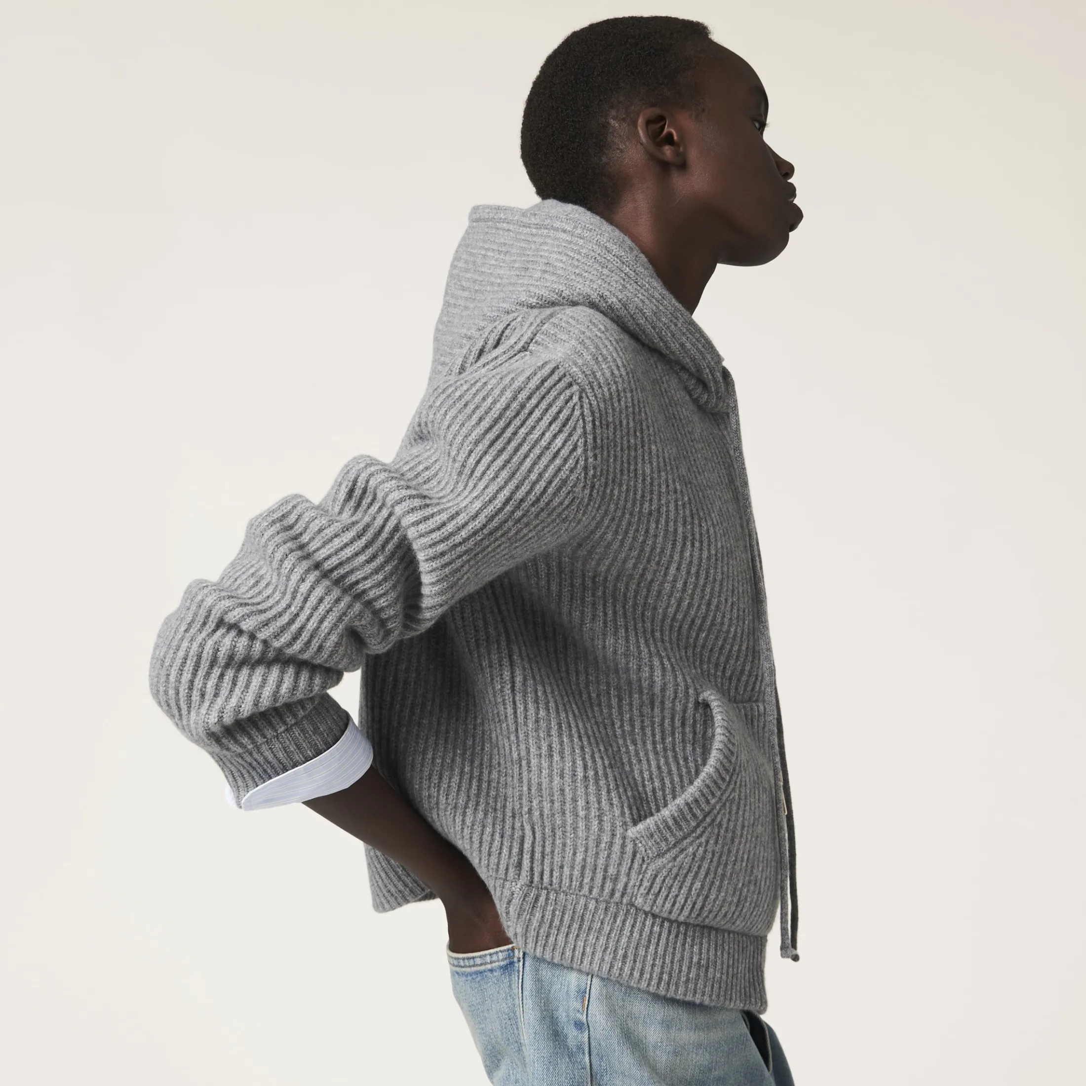 Marble Gray Wool And Cashmere Hoodie Cardigan | Miu Miu