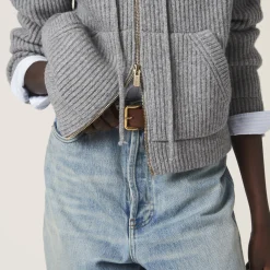 Marble Gray Wool And Cashmere Hoodie Cardigan | Miu Miu