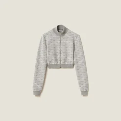 Marble Gray/tan Cotton Knit Cardigan | Miu Miu