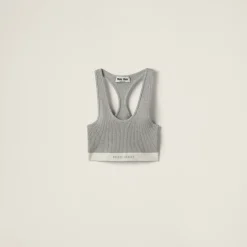 Marble Gray/tan Cotton Knit Top | Miu Miu