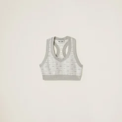 Marble Gray/tan Cotton Knit Top | Miu Miu