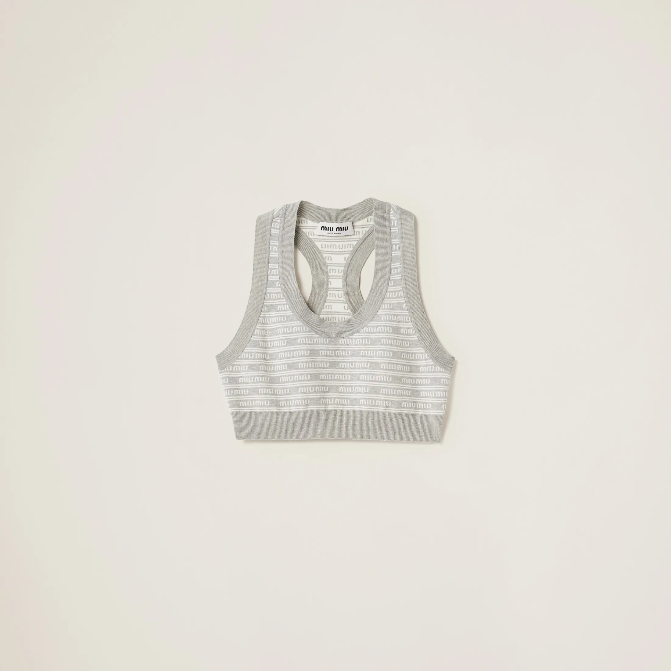 Marble Gray/tan Cotton Knit Top | Miu Miu