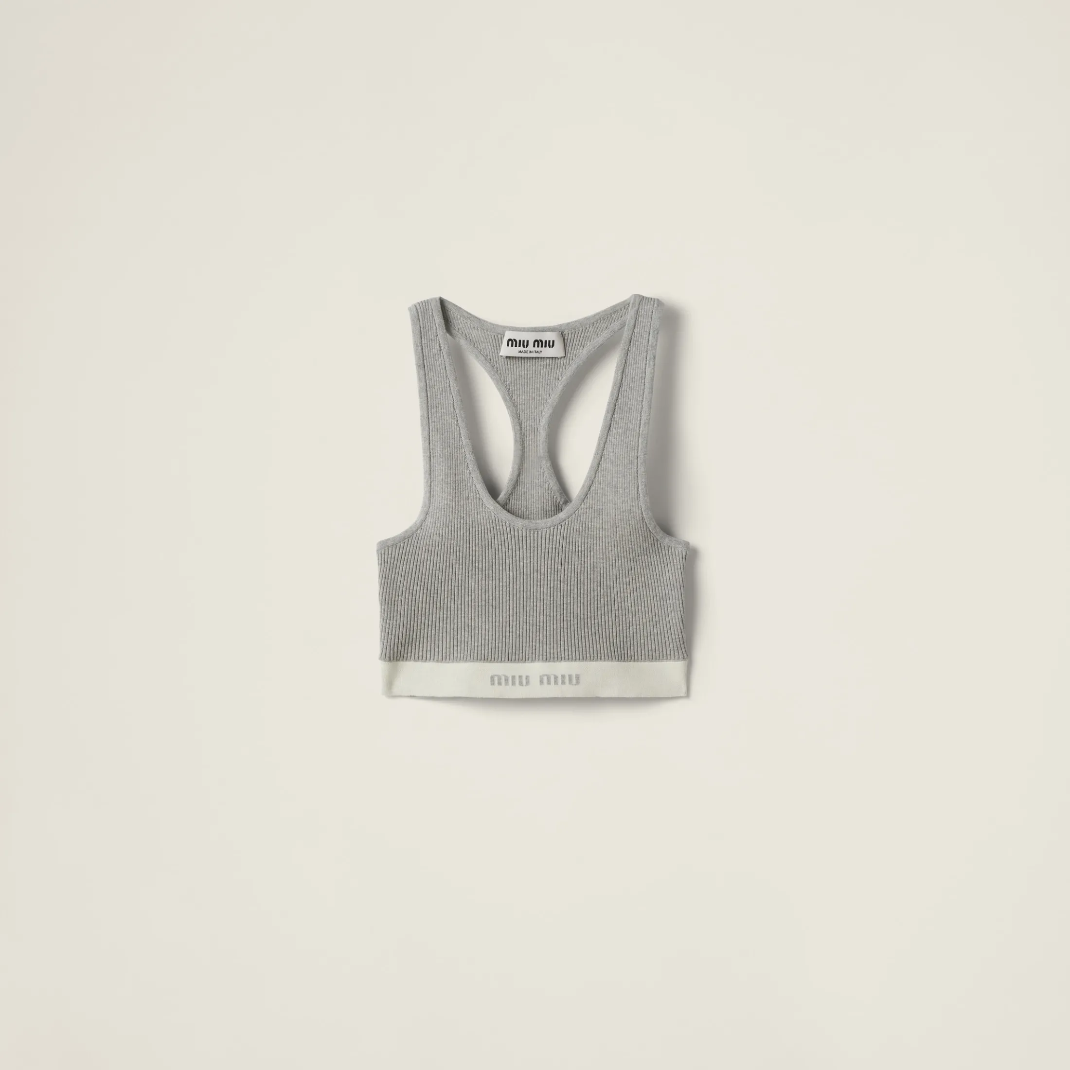 Marble Gray/tan Cotton Knit Top | Miu Miu