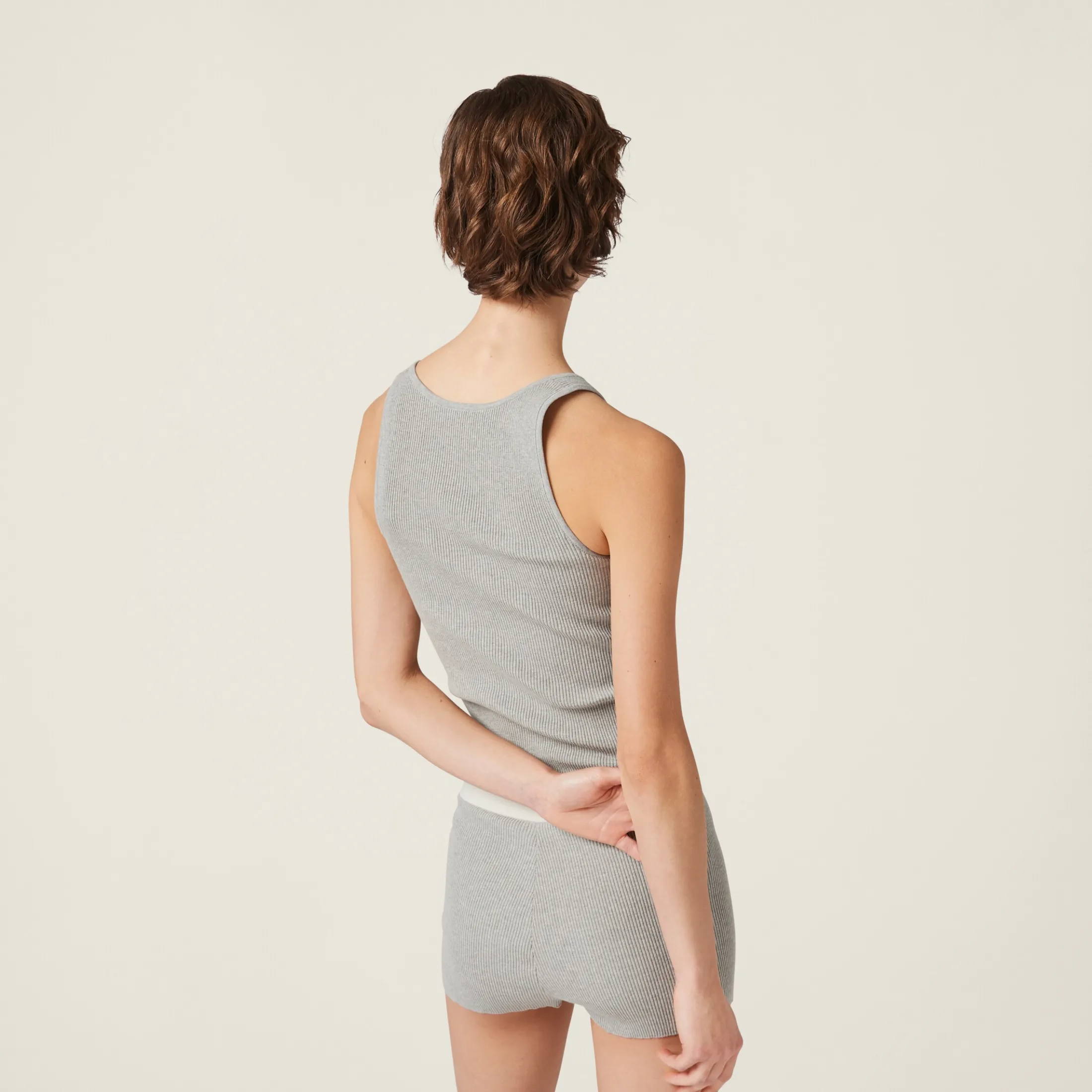 Marble Gray/tan Cotton Knit Tank Top | Miu Miu
