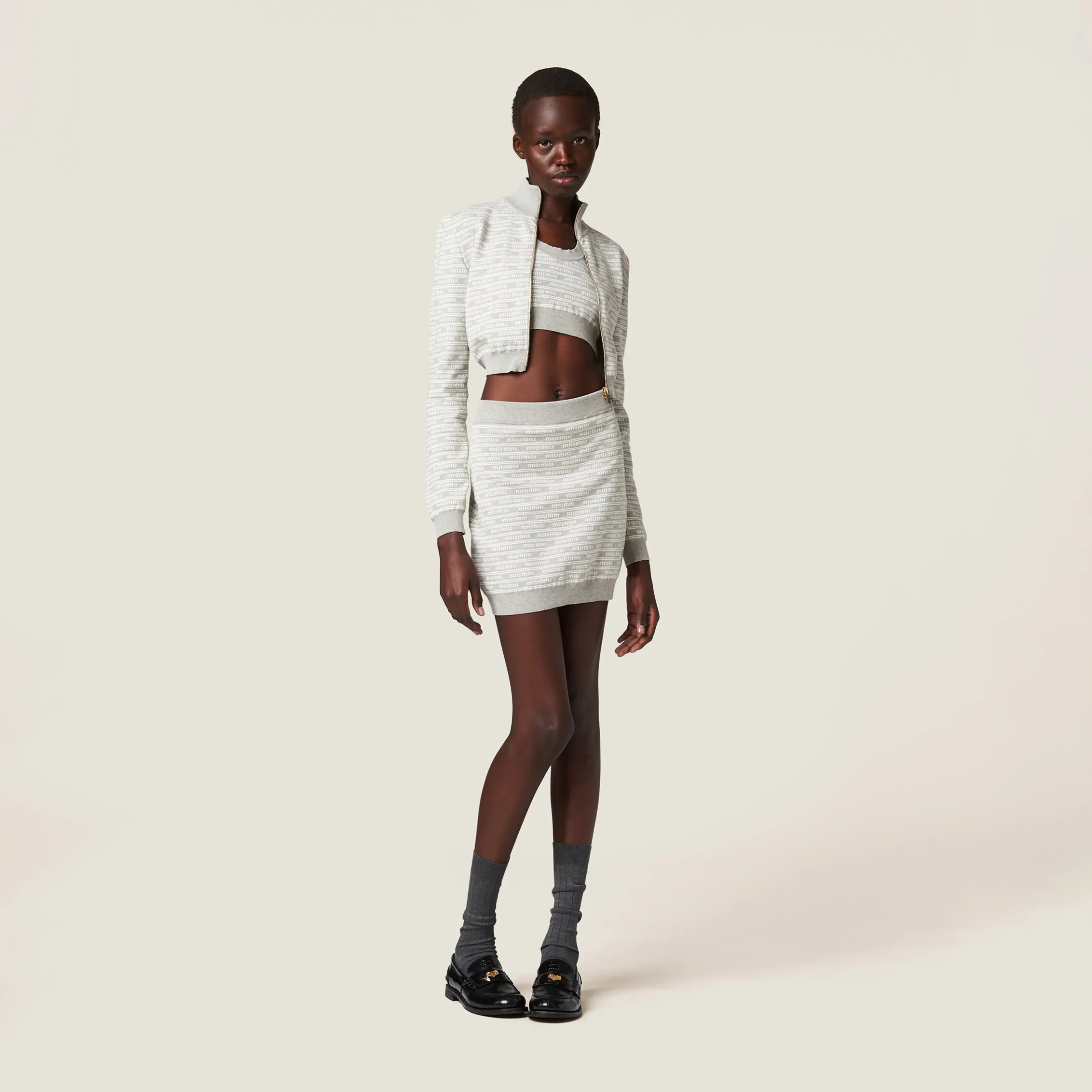 Marble Gray/tan Cotton Miniskirt | Miu Miu