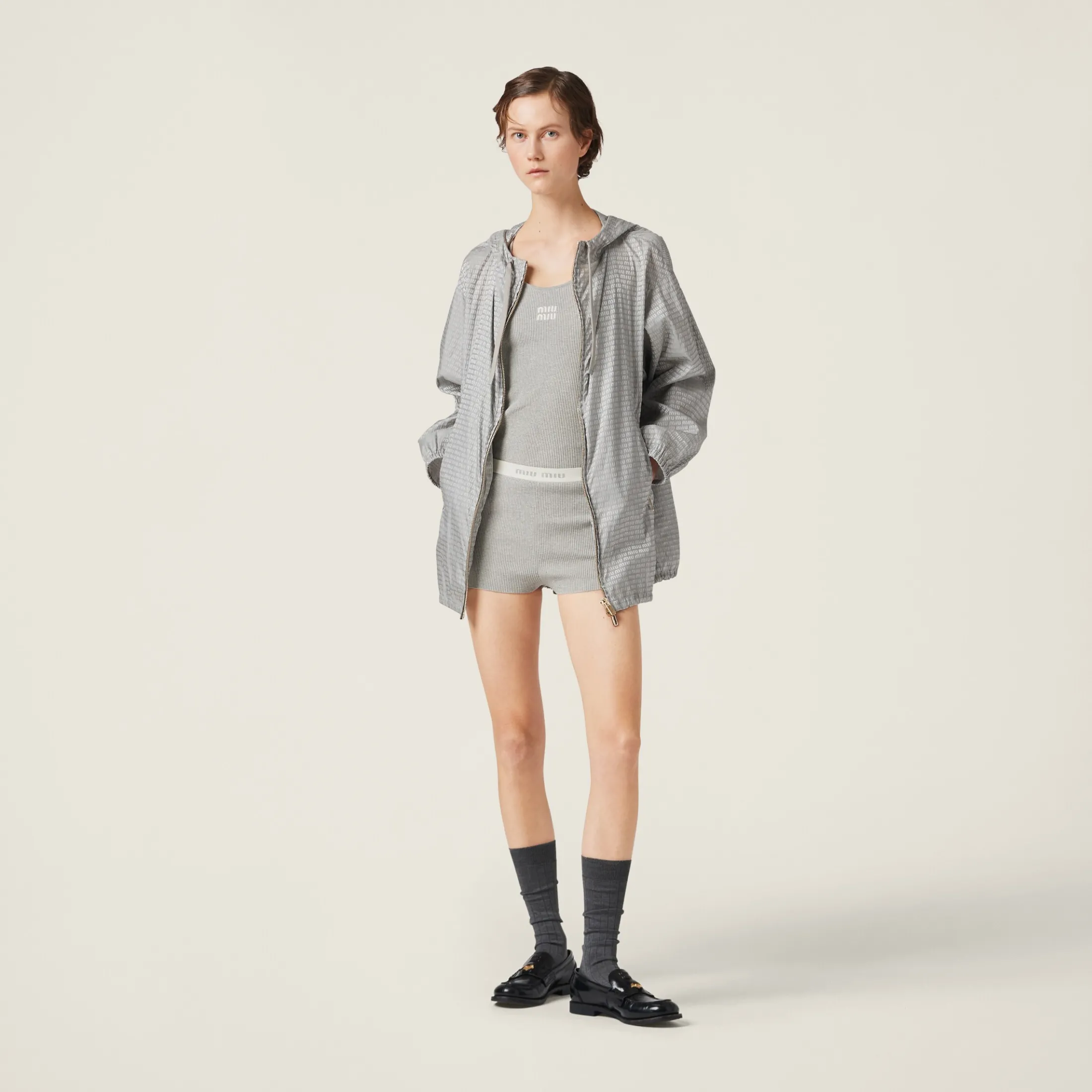 Marble Gray/tan Cotton Shorts | Miu Miu