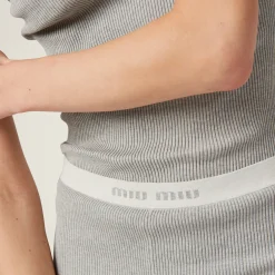 Marble Gray/tan Cotton Shorts | Miu Miu