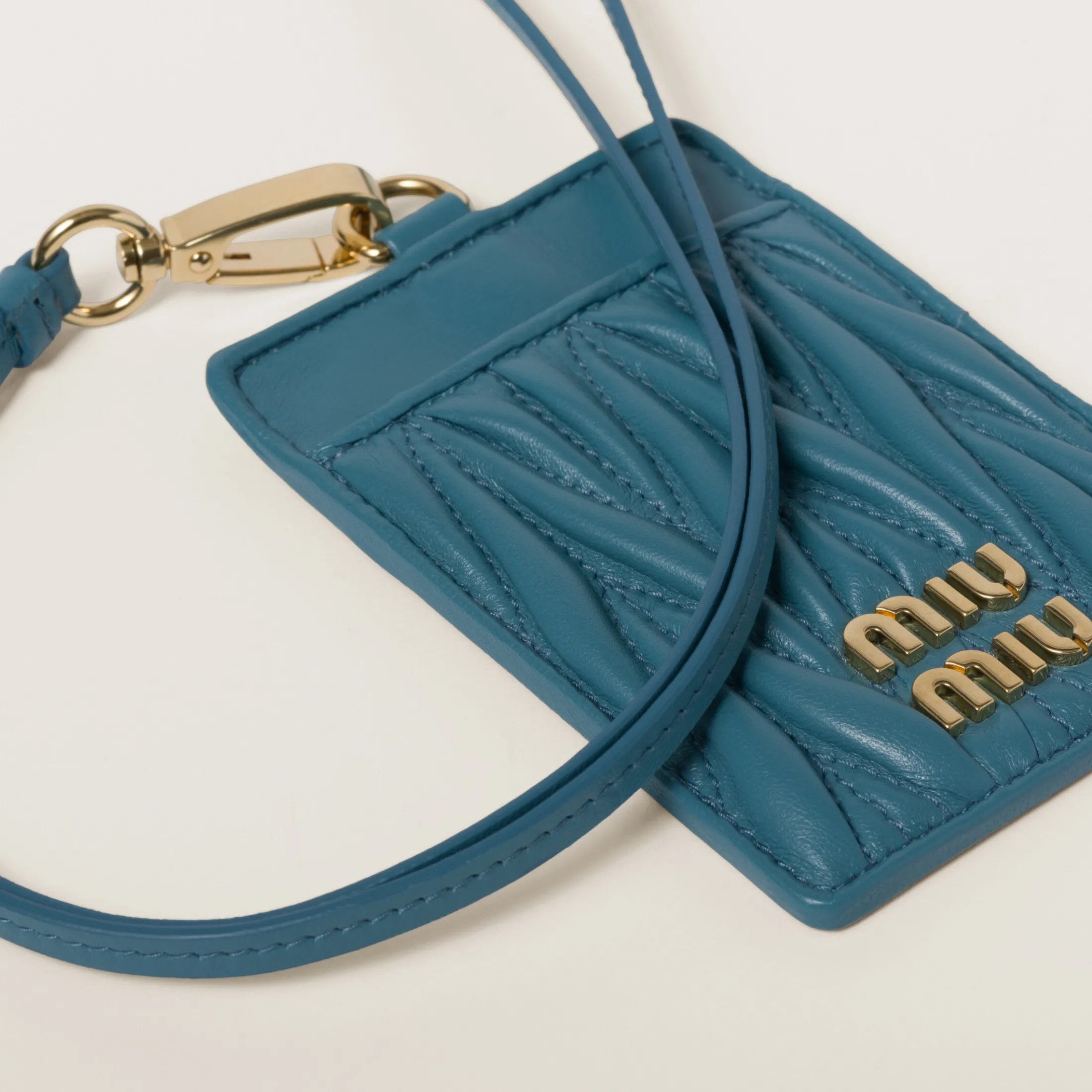 Marina Blue Matelassé Nappa Leather Badge Holder | Miu Miu
