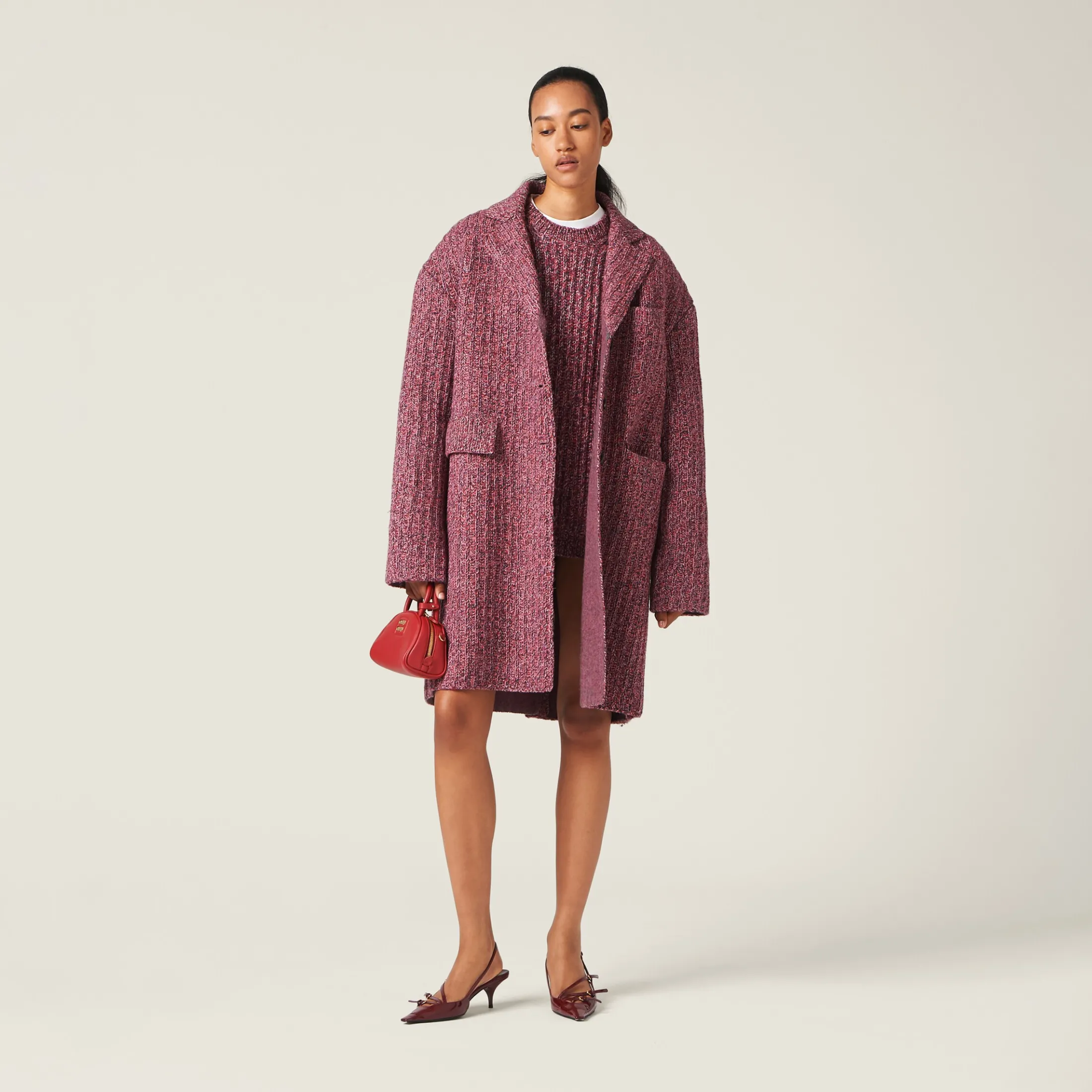 Mauve Wool And Cotton Coat | Miu Miu