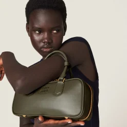 Military Green Arcadie Leather Bag | Miu Miu