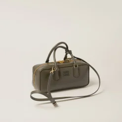 Military Green Arcadie Leather Bag | Miu Miu