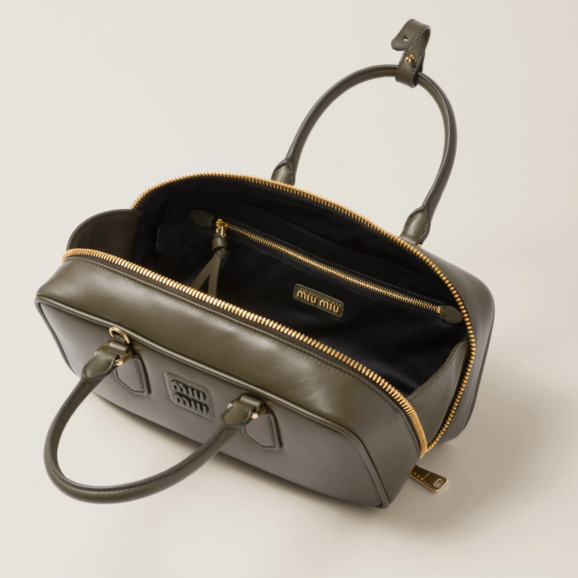 Military Green Arcadie Leather Bag | Miu Miu