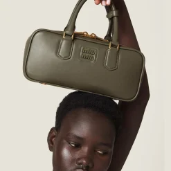 Military Green Arcadie Leather Bag | Miu Miu