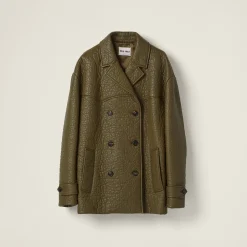 Military Green Double-breasted Nappa Leather Jacket | Miu Miu