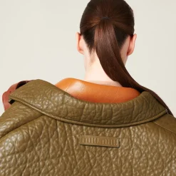 Military Green Double-breasted Nappa Leather Jacket | Miu Miu