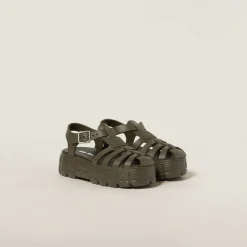 Military Green Eva Platform Cage Sandals | Miu Miu