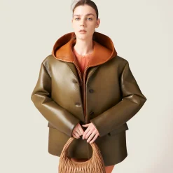 Military Green Leather Jacket | Miu Miu