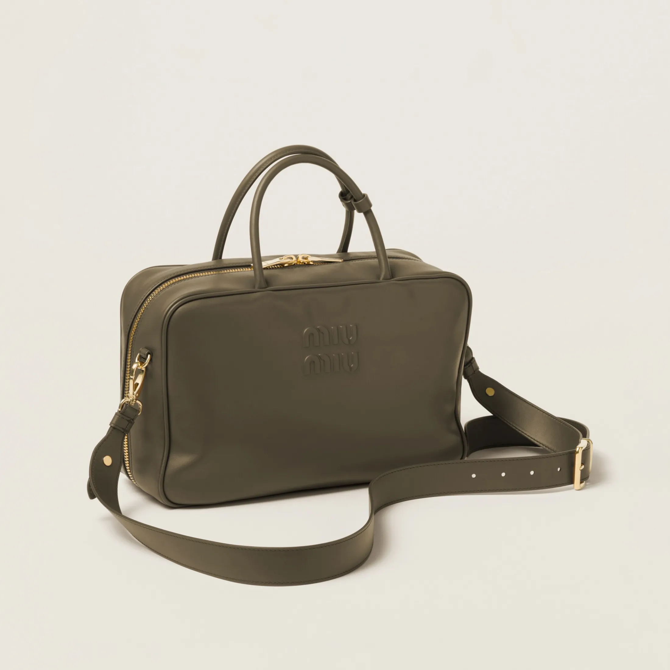 Military Green Leather Top-handle Bag | Miu Miu