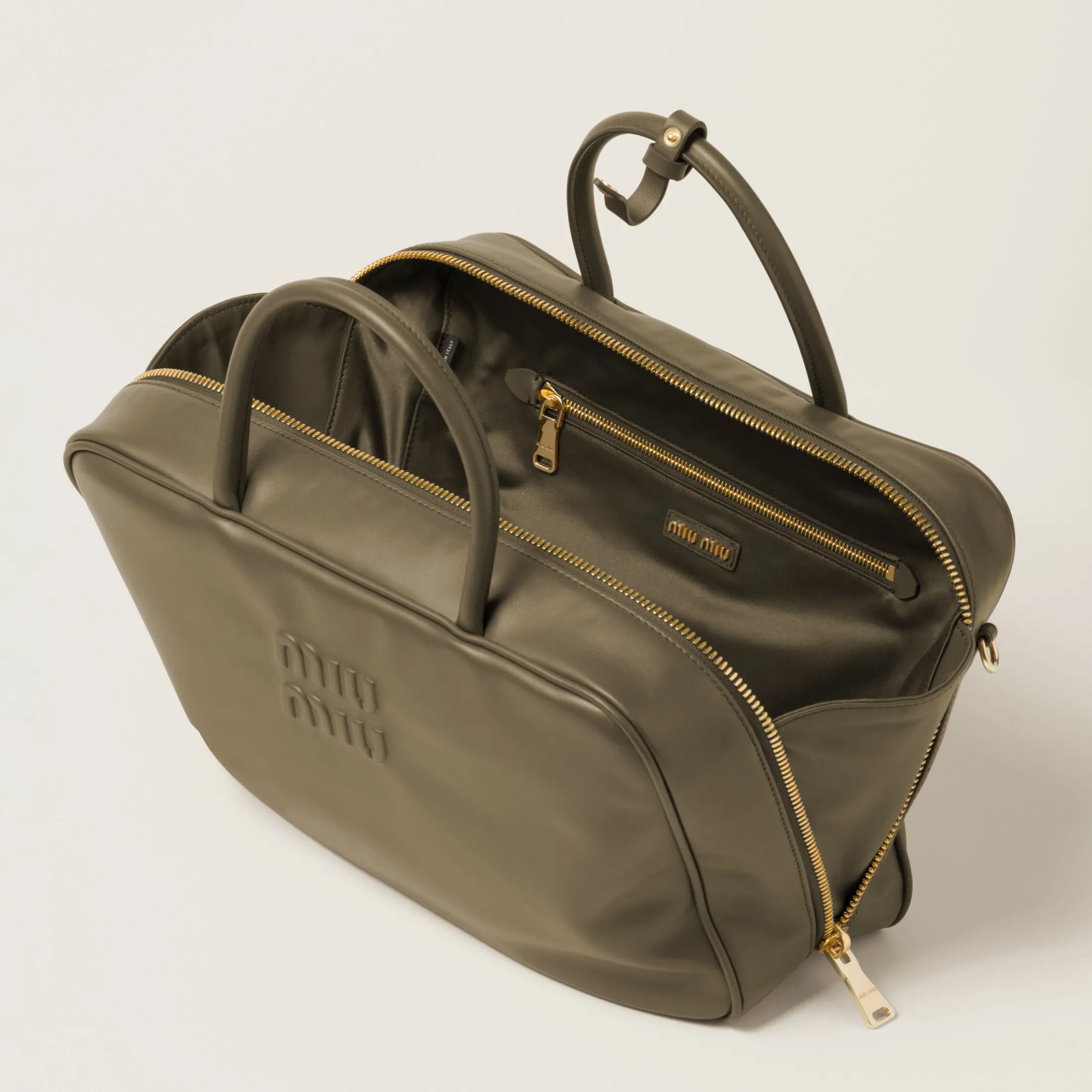 Military Green Leather Top-handle Bag | Miu Miu