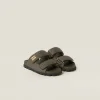 Military Green Raffia-effect Woven Fabric Slides | Miu Miu