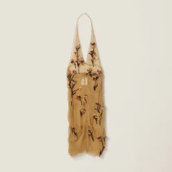 Mustard Chiffon Dress With Floral Embroidery | Miu Miu