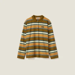 Mustard/cream/blue Cotton Jersey Polo Shirt | Miu Miu