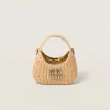 Natural / Platinum Wander Woven Raffia-effect Yarn Hobo Bag With Leather Details | Miu Miu