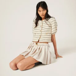 Natural Pleated Batavia Miniskirt | Miu Miu