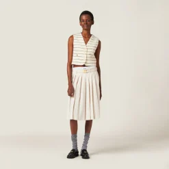 Natural Pleated Batavia Skirt | Miu Miu