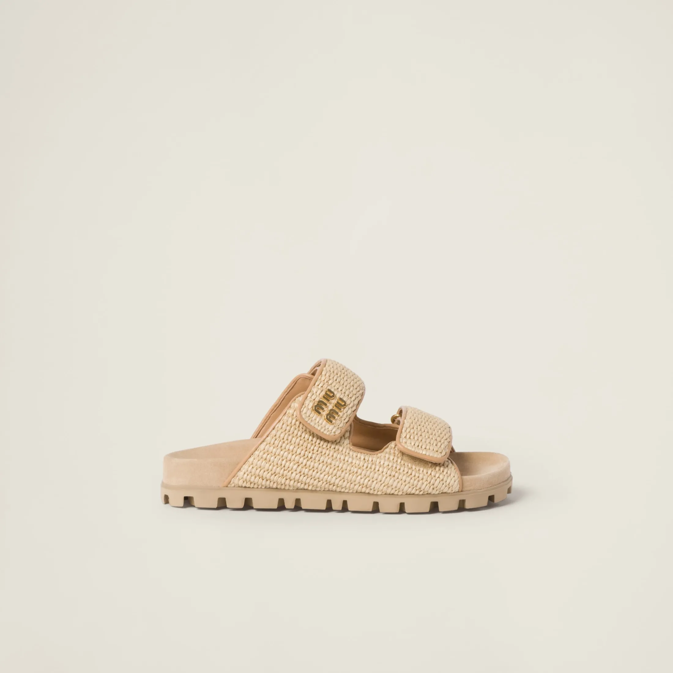 Natural Raffia-effect Woven Fabric Slides | Miu Miu