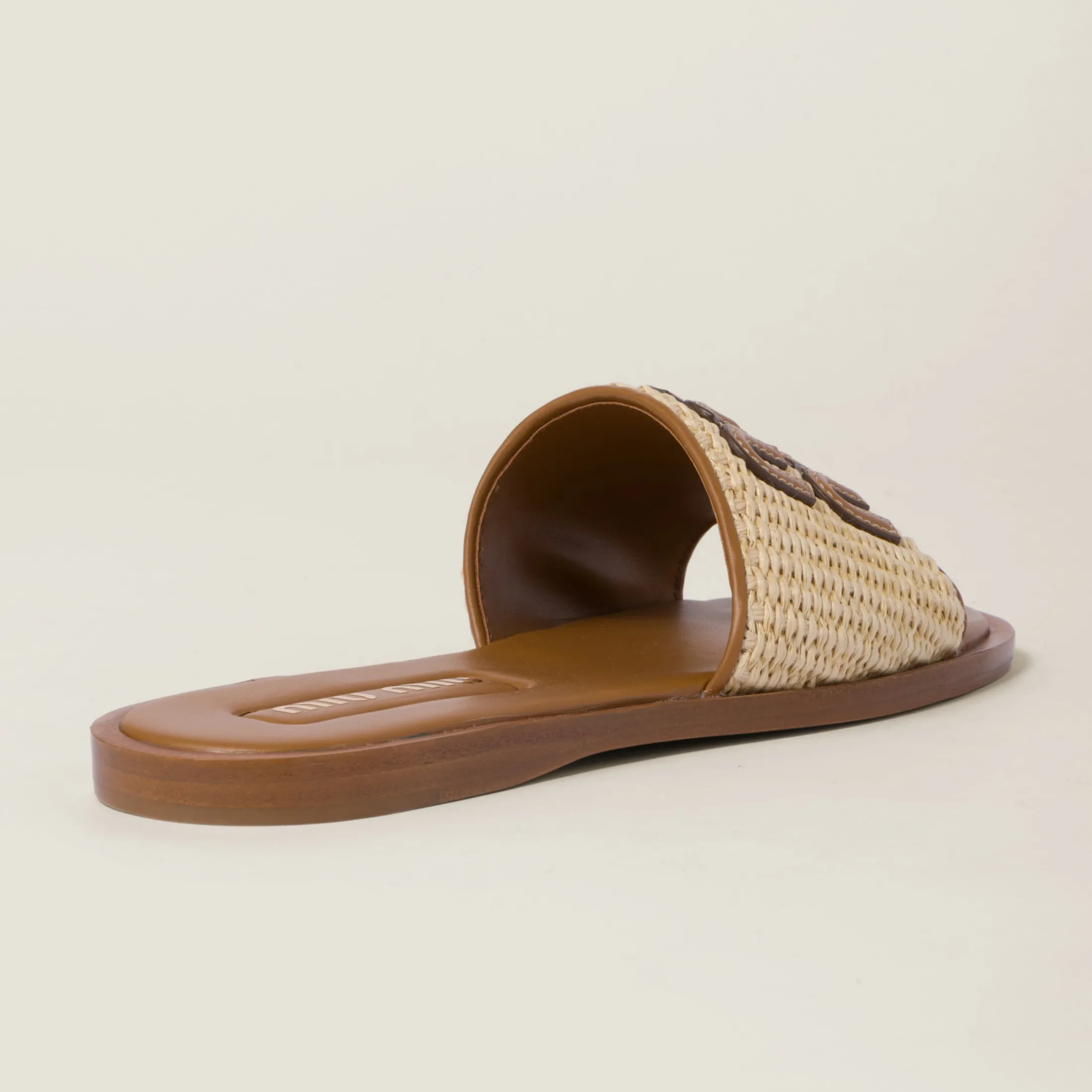 Natural Raffia-effect Woven Fabric Slides | Miu Miu