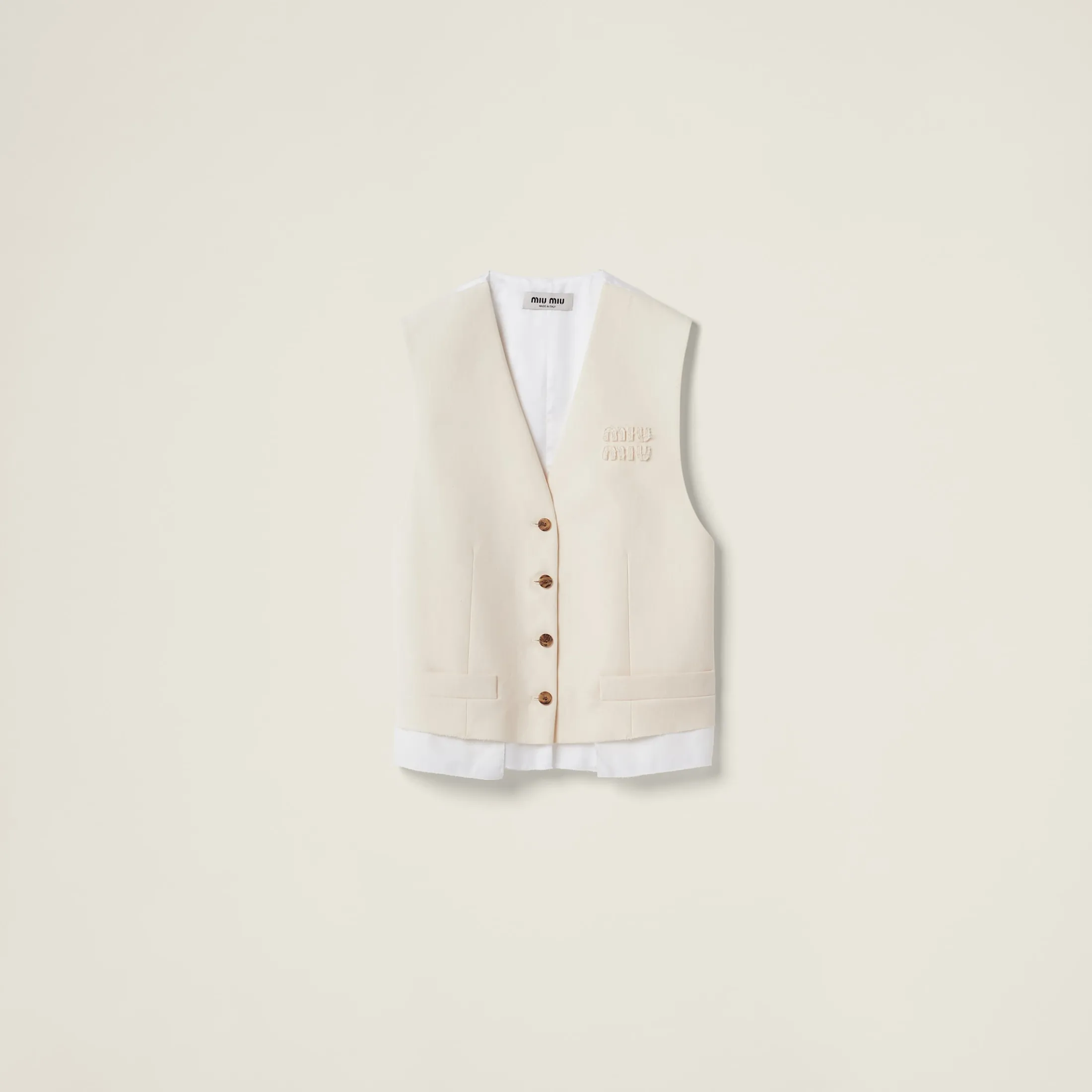 Natural Single-breasted Canvas Vest | Miu Miu