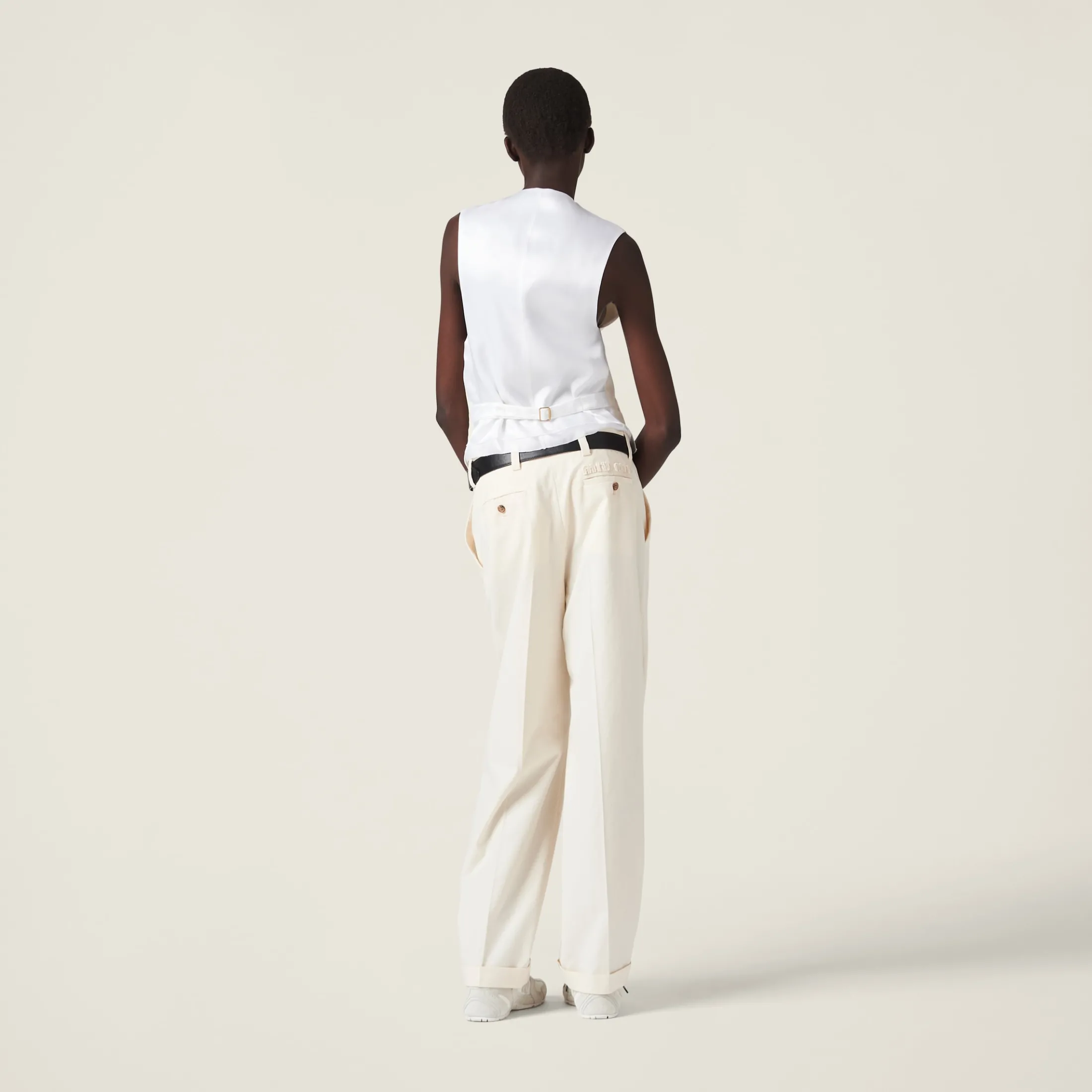 Natural Single-breasted Canvas Vest | Miu Miu