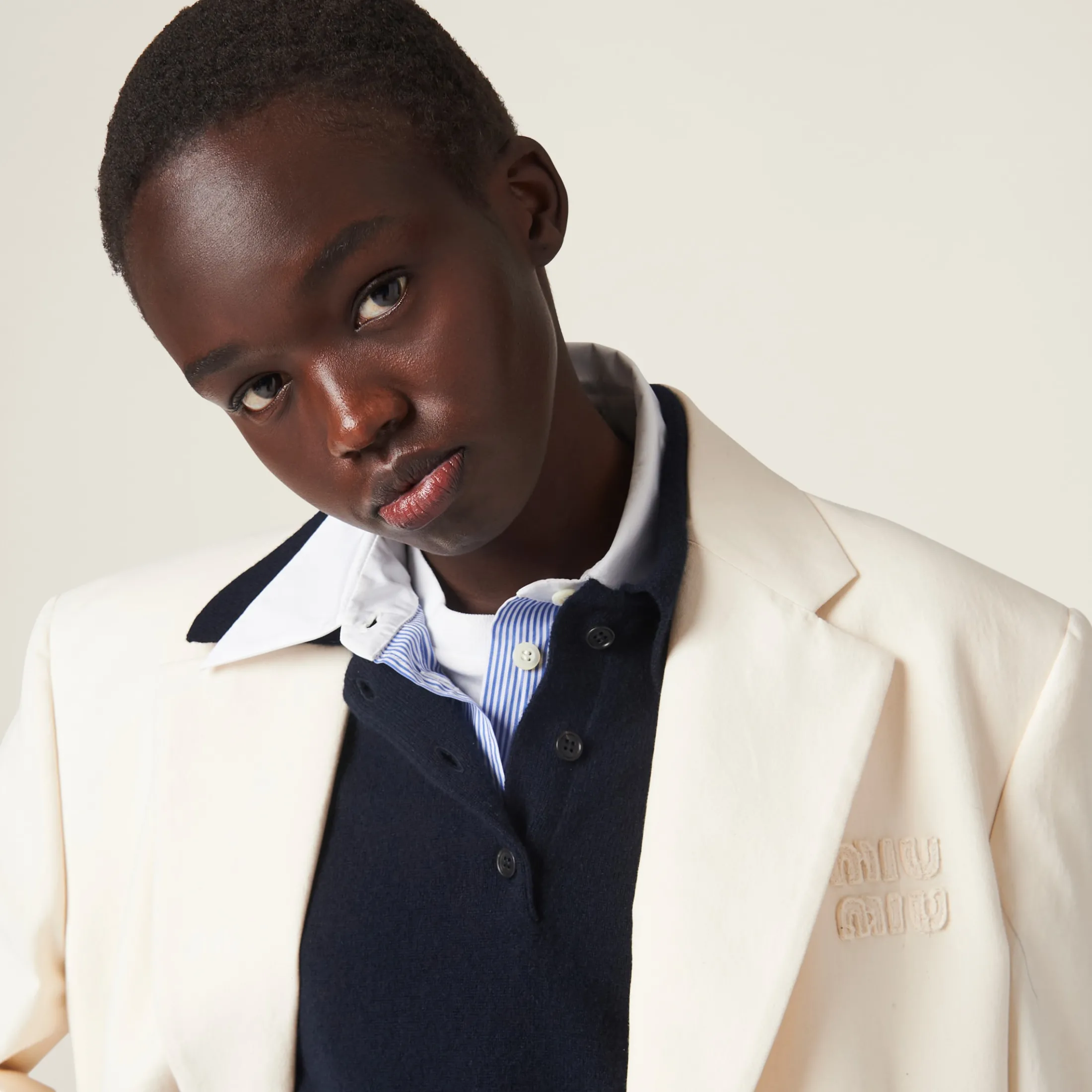 Natural Single-breasted Canvas Jacket | Miu Miu