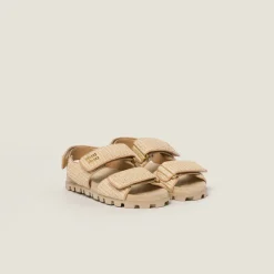 Natural Sporty Raffia-effect Woven Fabric Sandals | Miu Miu