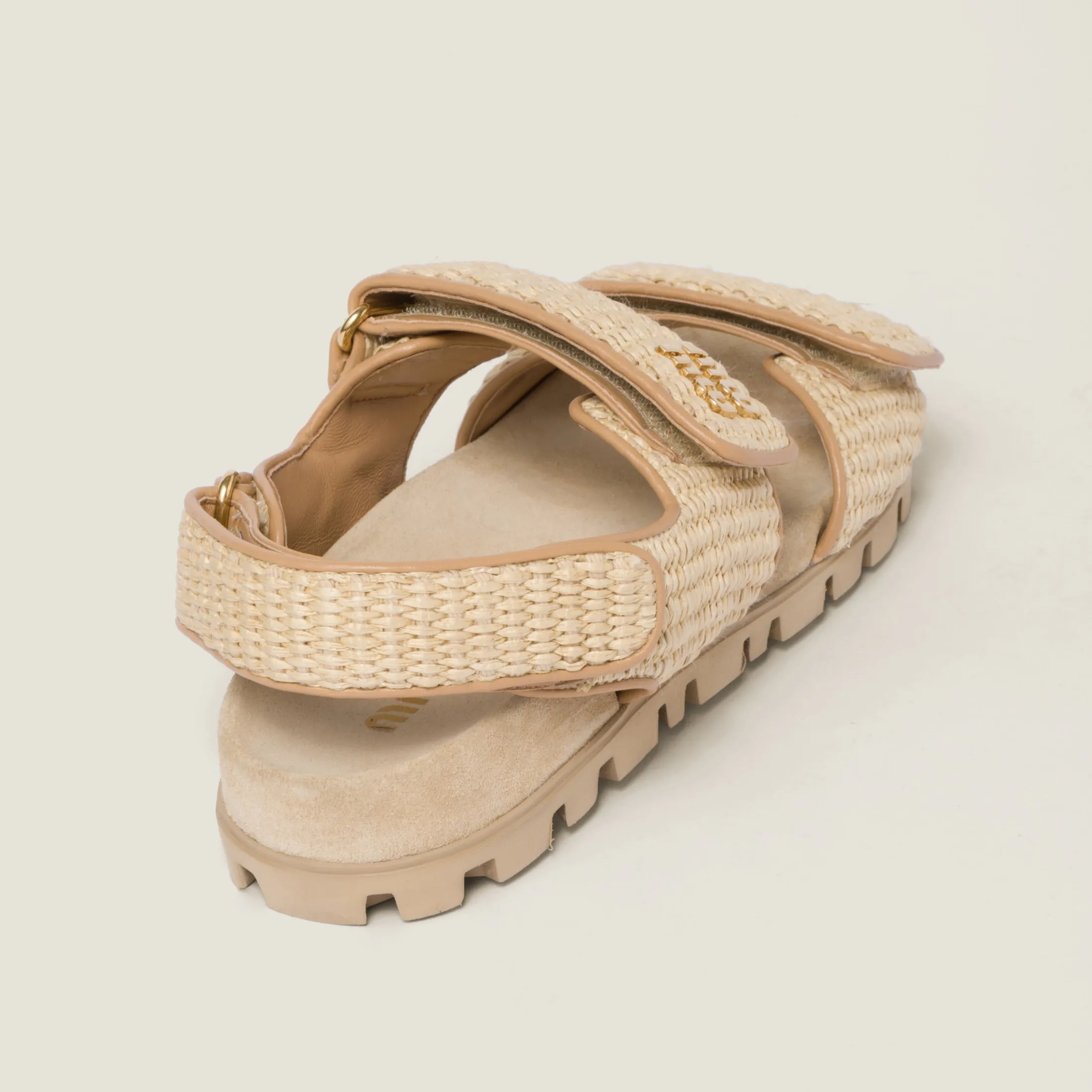 Natural Sporty Raffia-effect Woven Fabric Sandals | Miu Miu