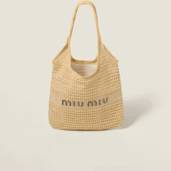 Natural Woven Fabric And Linen Mini-tote Bag | Miu Miu