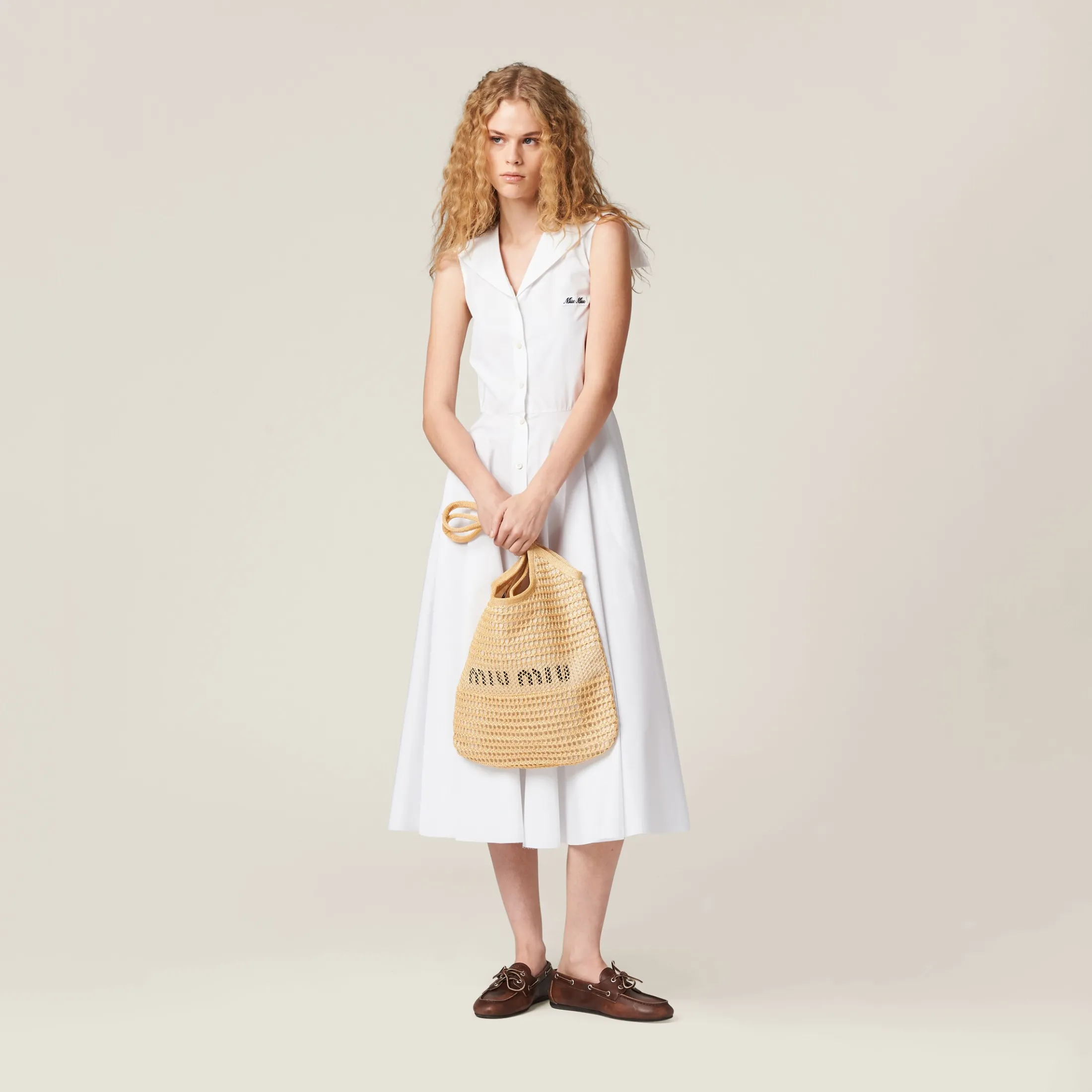 Natural Woven Fabric And Linen Mini-tote Bag | Miu Miu
