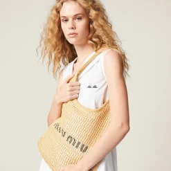 Natural Woven Fabric And Linen Mini-tote Bag | Miu Miu