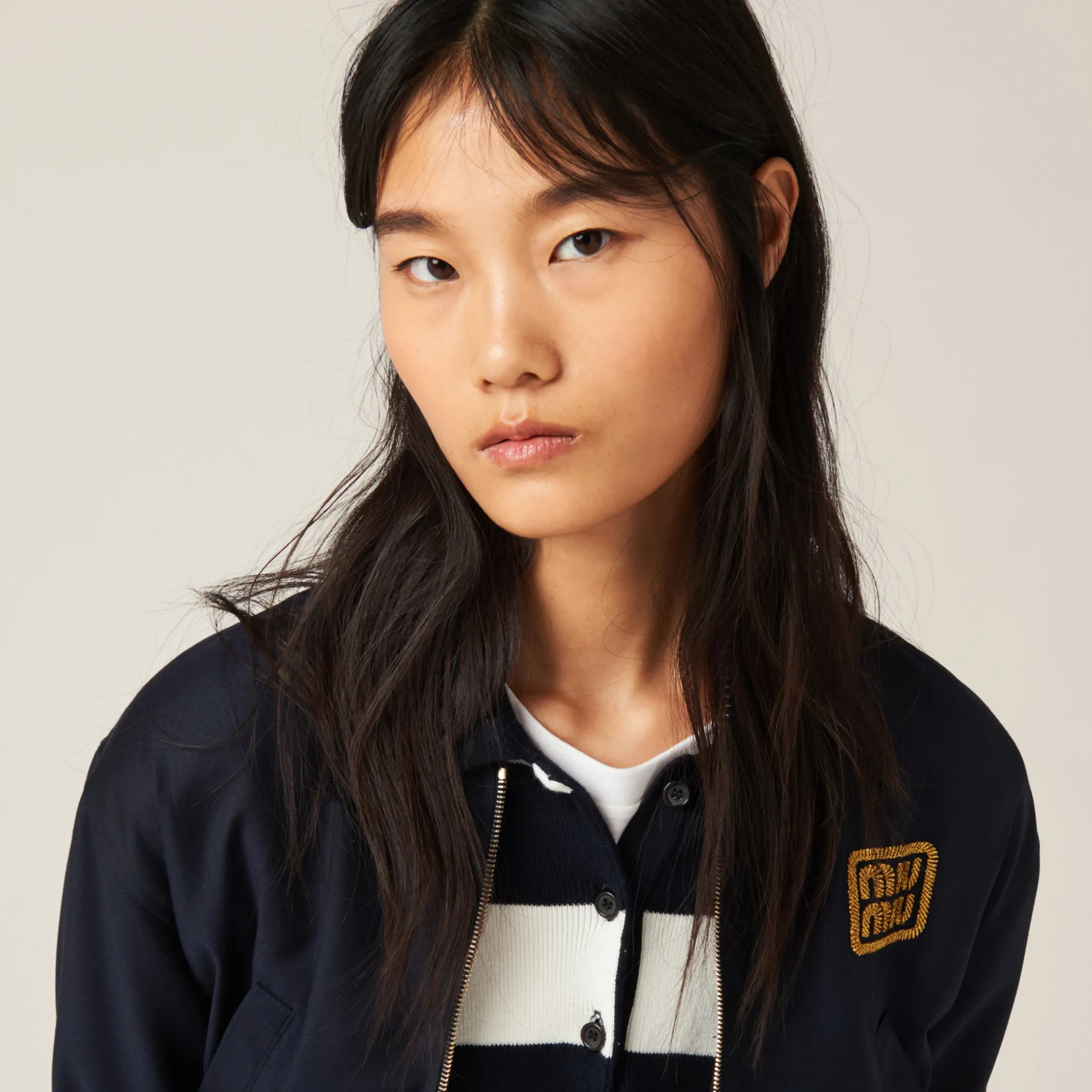 Navy Batavia Bomber Jacket | Miu Miu